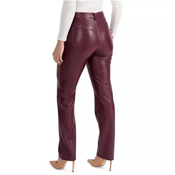 Anthropologie Joie Faux Leather Pants Size 8 Burgundy Straight Fit High Waist - Picture 7 of 16